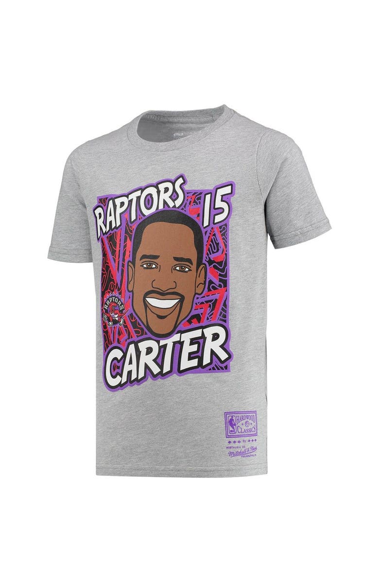 Mitchell & Ness Youth Mitchell & Ness Vince Carter Gray Toronto Raptors Hardwood Classics King of the Court Player T-Shirt, Alternate, color, Heather Gray