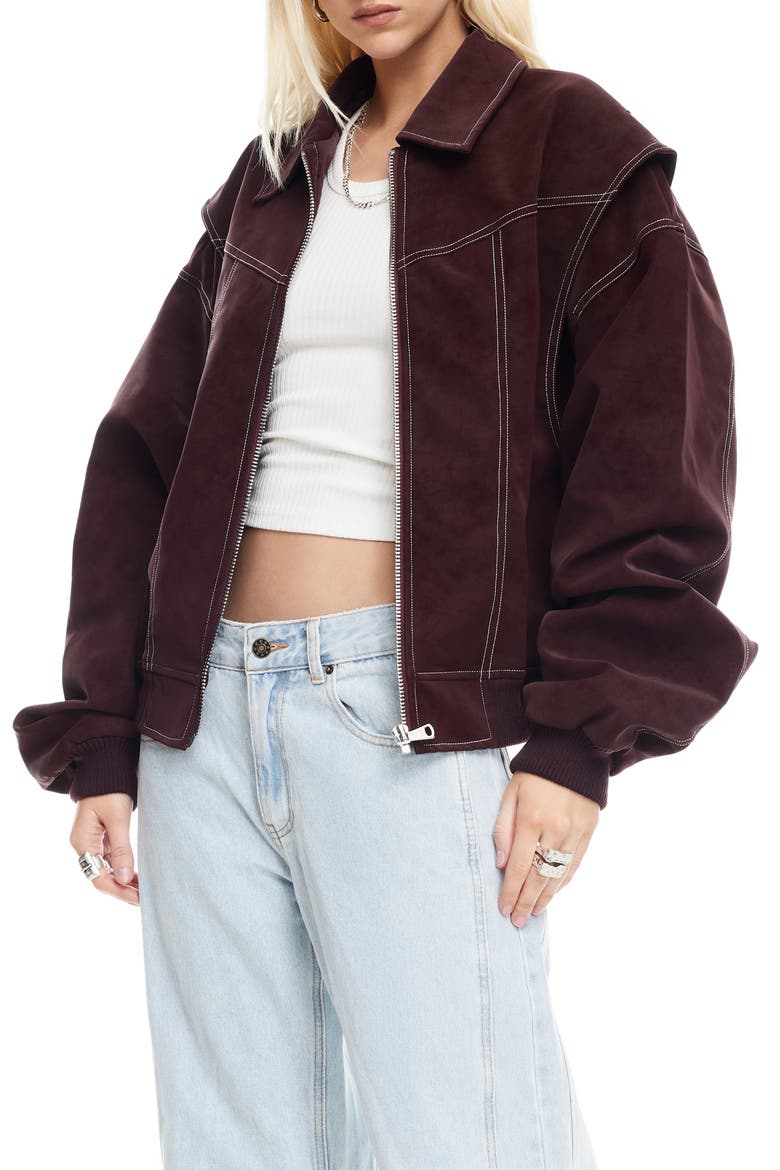 Vista Faux Suede Bomber Jacket, Alternate, color, SHIRAZ