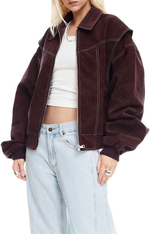 Lioness Vista Faux Suede Bomber Jacket In Brown