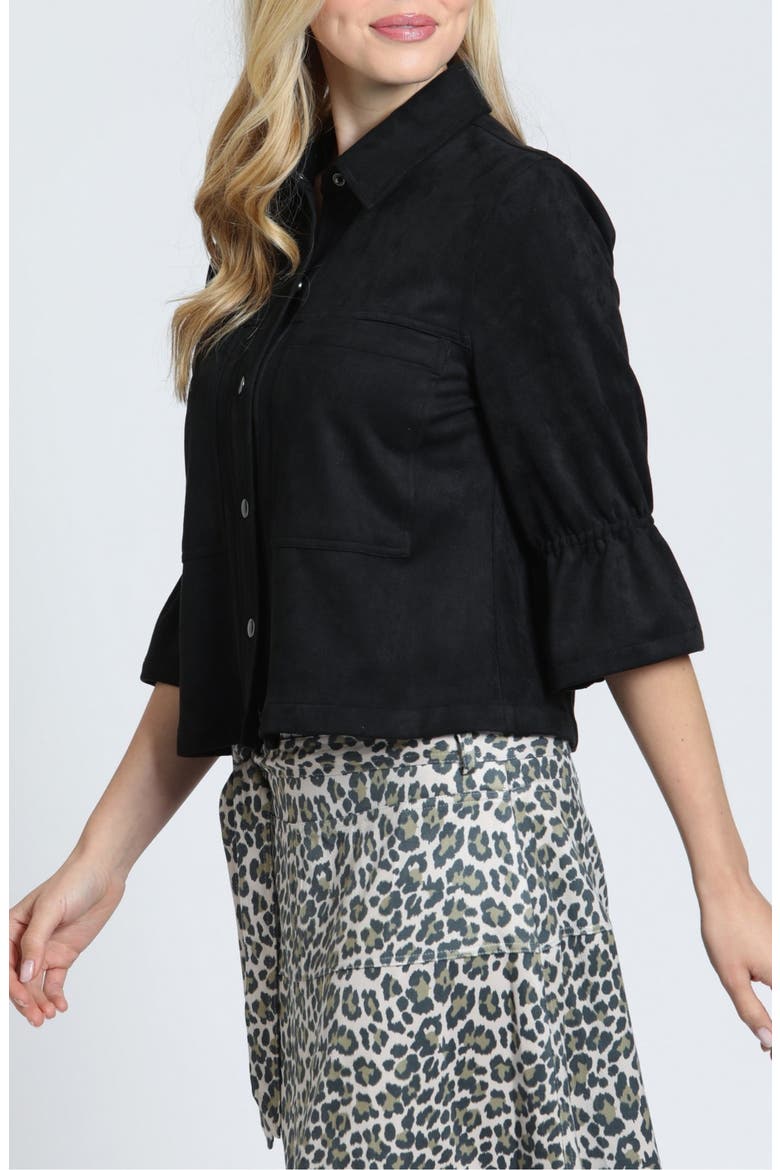 Faux Suede Snap Front Jacket, Alternate, color, BLACK
