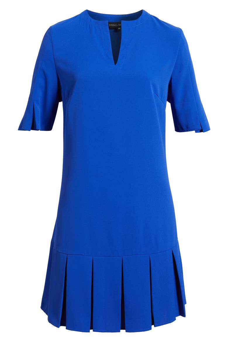 A Line Pleated Dress, Alternate, color, SAPPHIRE SEA