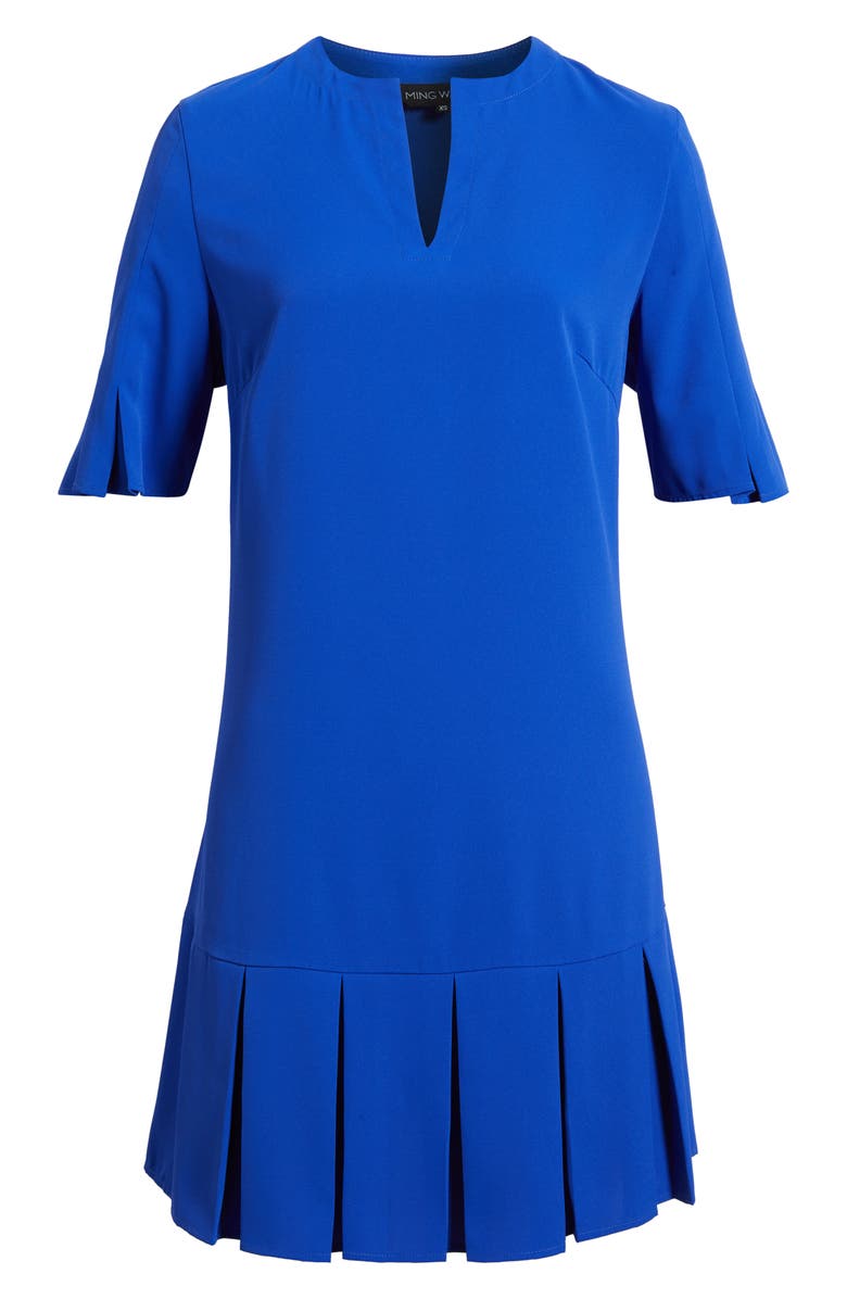 Ming Wang A Line Pleated Dress, Alternate, color, Sapphire Sea