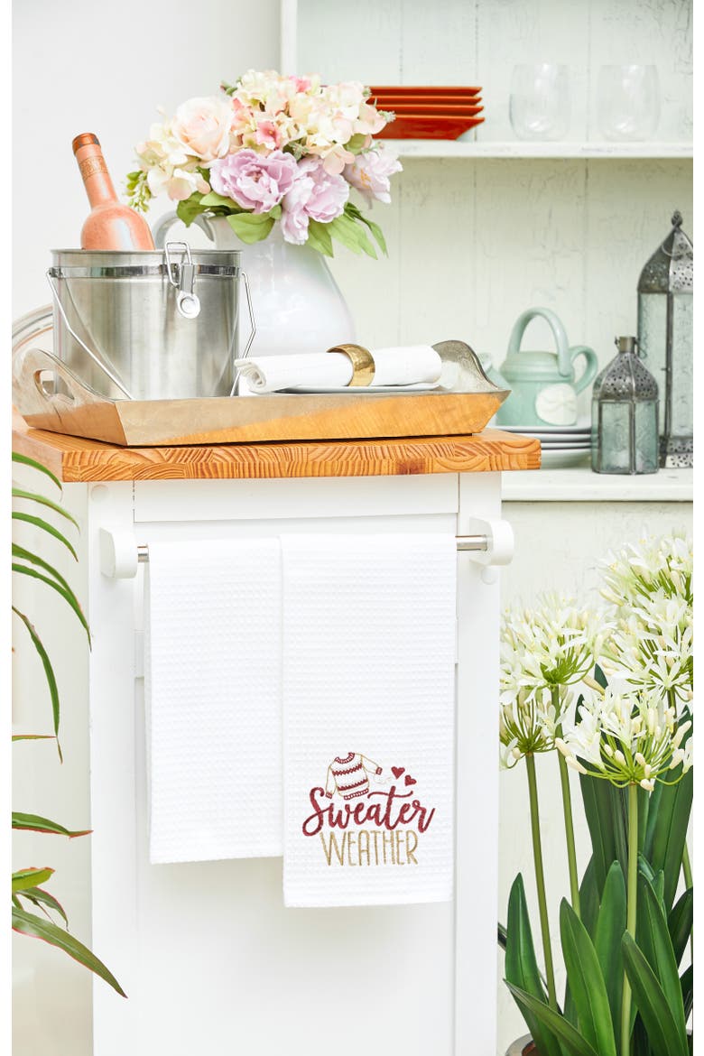 Fall "Sweater Weather" 100% Cotton Flour Sack Kitchen Dishtowel, Alternate, color, White