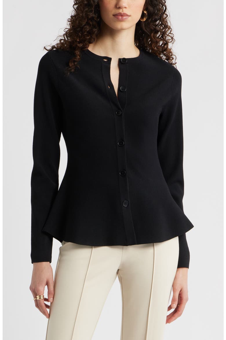 Flared Crewneck Cardigan, Main, color, BLACK
