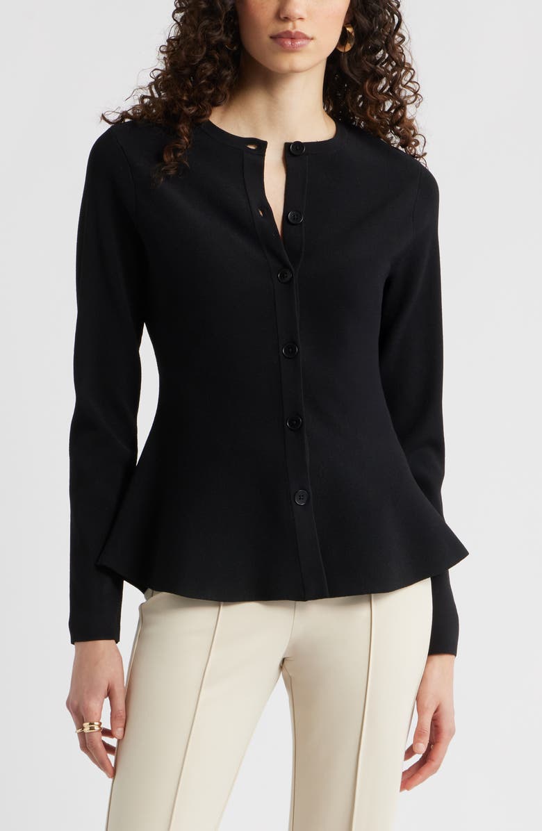 Nordstrom Flared Crewneck Cardigan, Main, color, Black