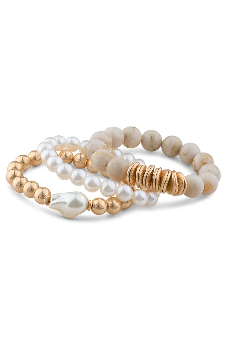 JARDIN Set of 3 Beaded Stretch Bracelet, Main, color, Natural/ White/ Gold