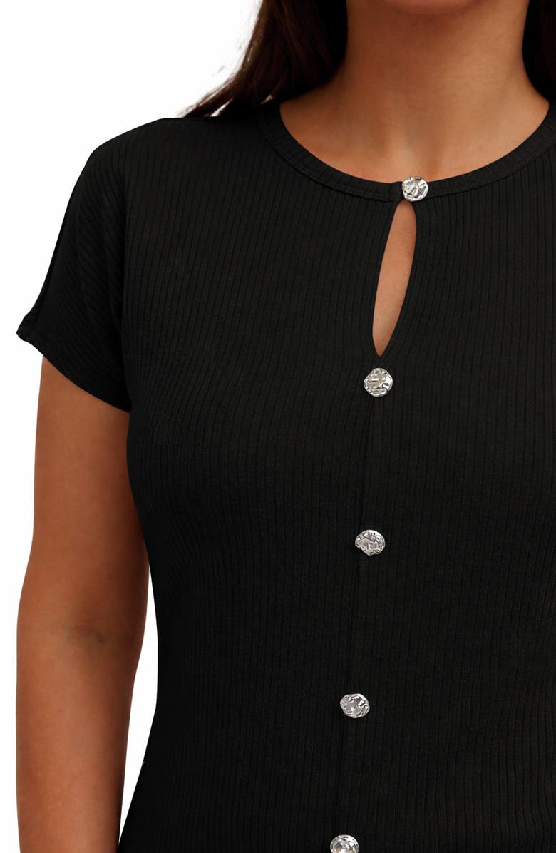 CYRUS Keyhole Button-Front Rib Top, Alternate, color, Black