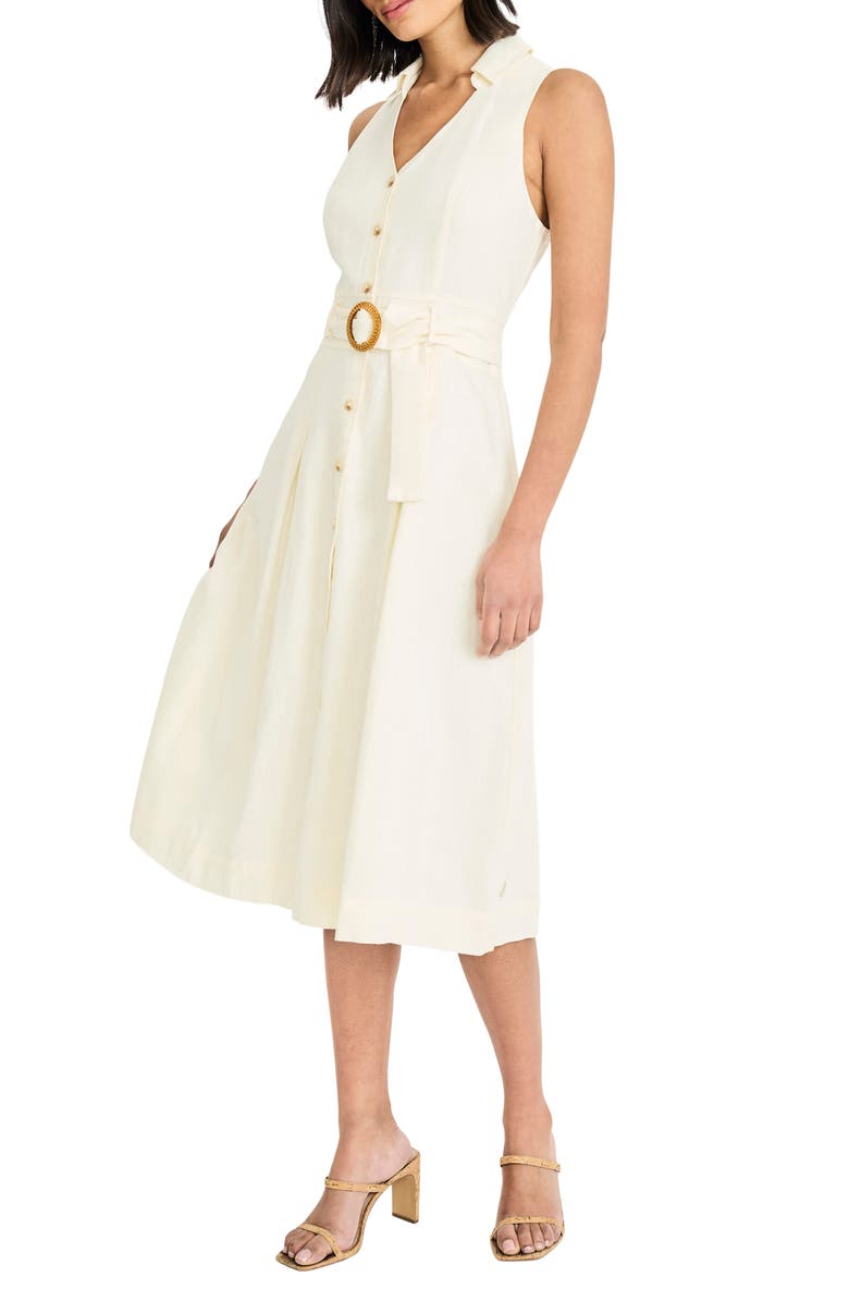 Maggy London Sleeveless Linen Blend Midi Shirtdress, Alternate, color, Winter White
