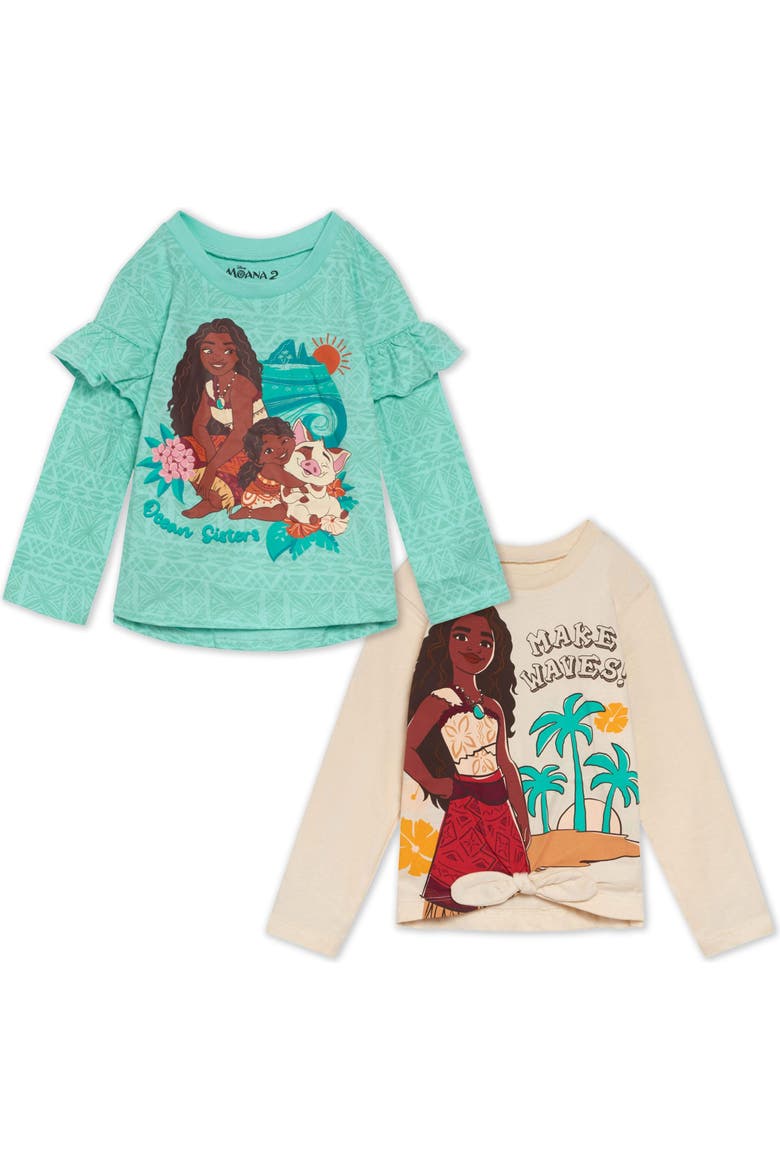 Moana 2-Pack Long Sleeve T-Shirts, Main, color, Cream Green Moana