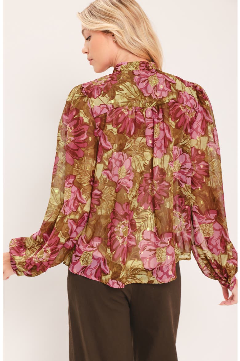 Floral Button-Up Top, Alternate, color, BROWN
