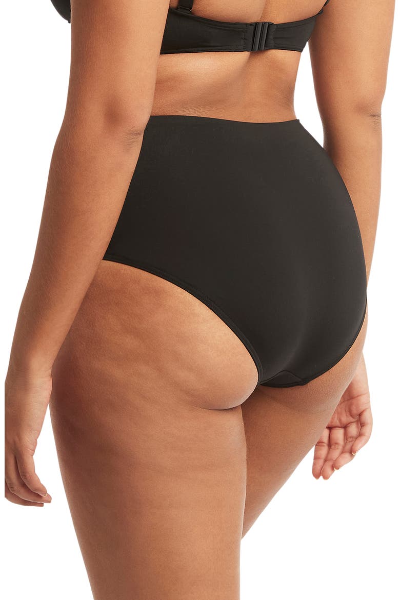 High Waist Gathered Side Swim Bottoms, Alternate, color, BLACK