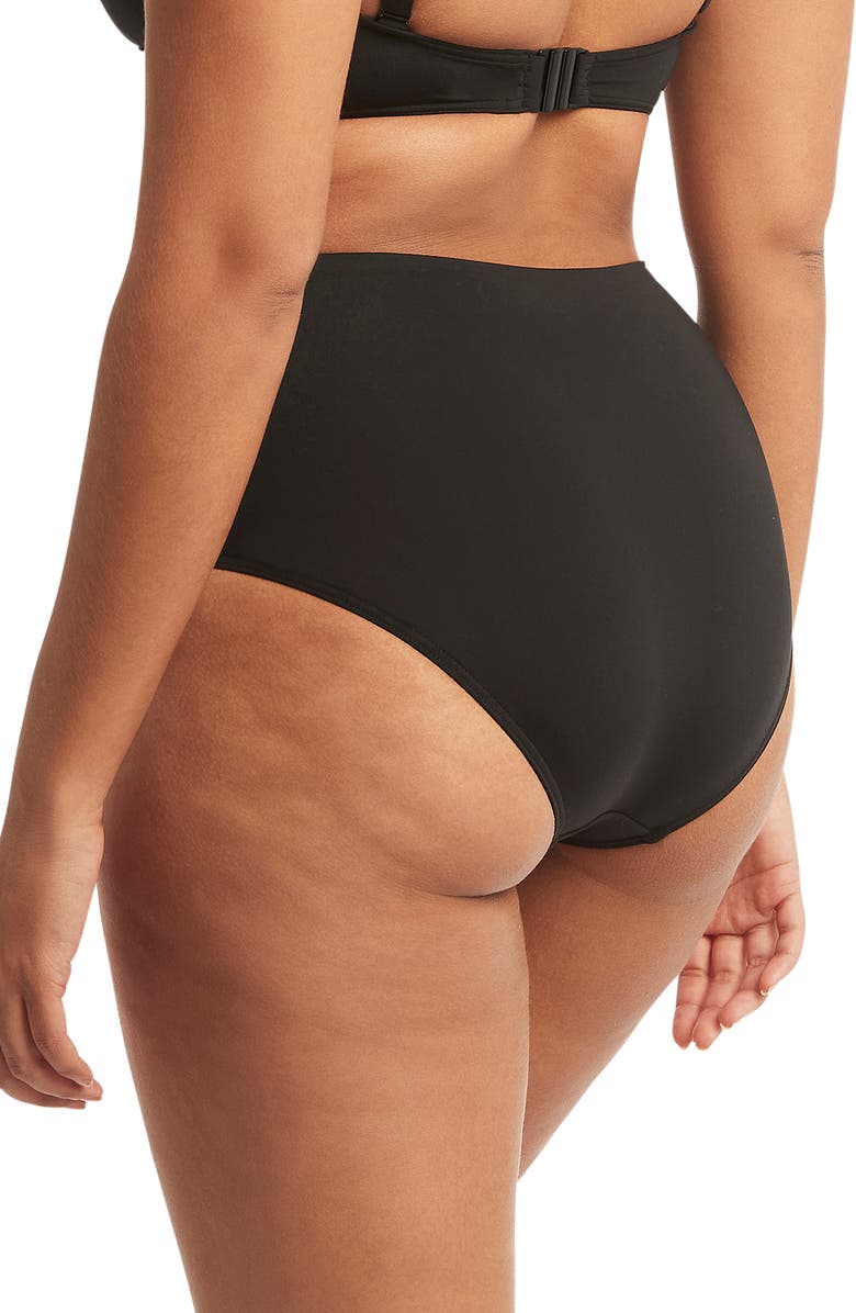 Sea Level High Waist Gathered Side Swim Bottoms, Alternate, color, Black