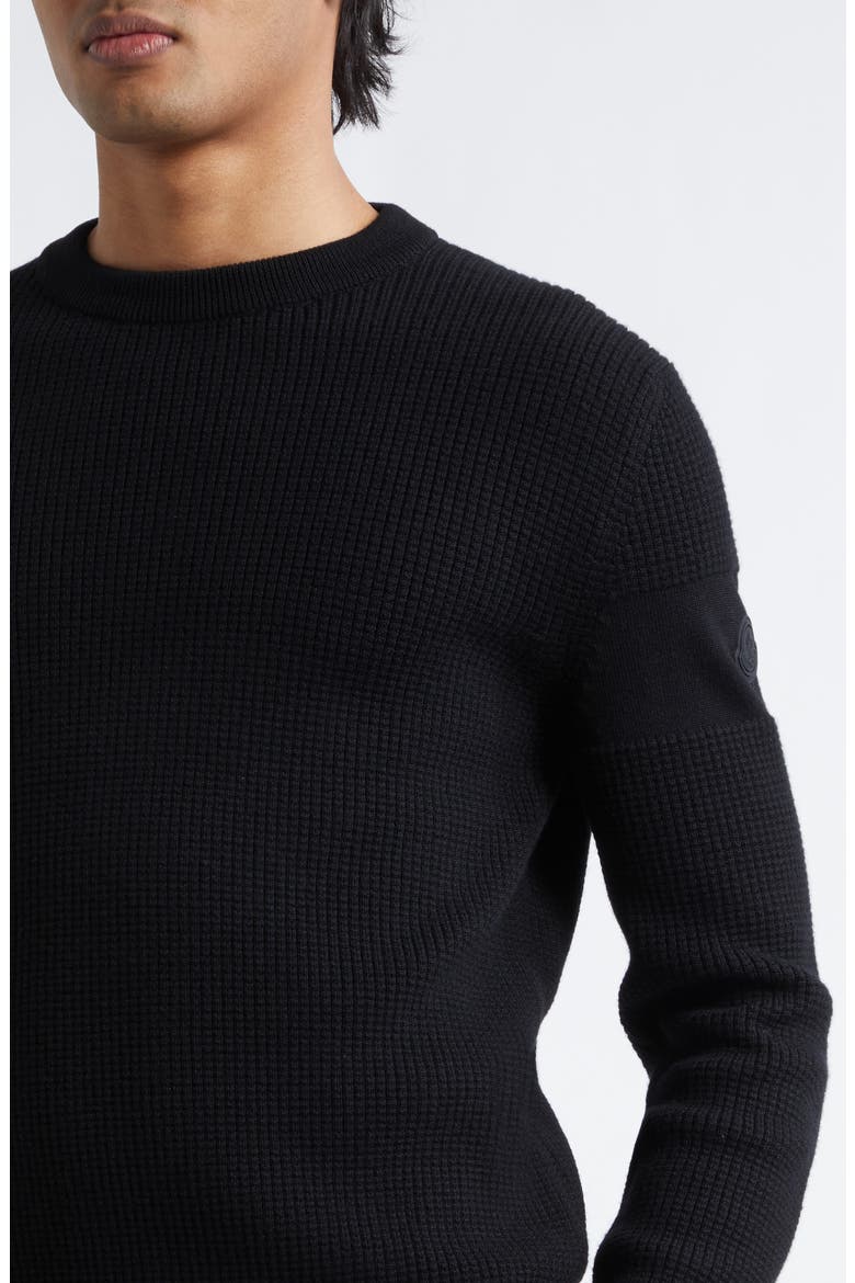 Waffle Stitch Virgin Wool Sweater, Alternate, color, BLACK