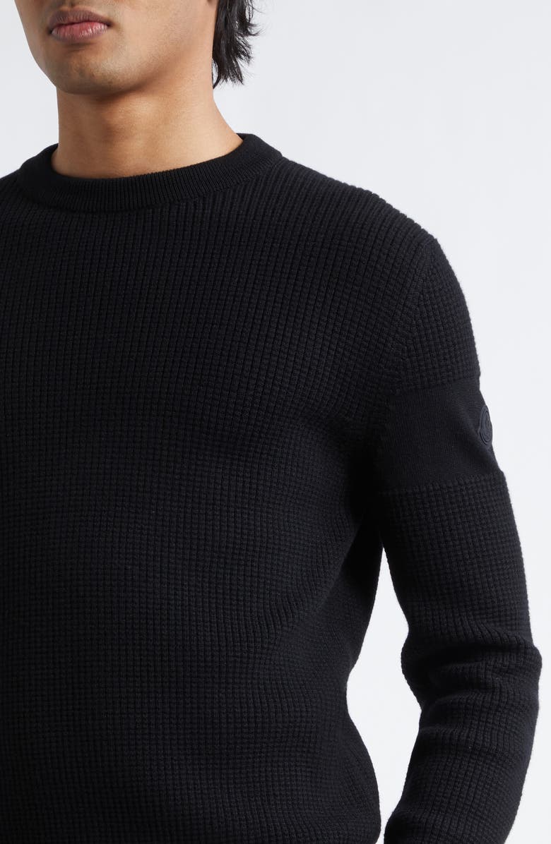 Moncler Waffle Stitch Virgin Wool Sweater, Alternate, color, Black
