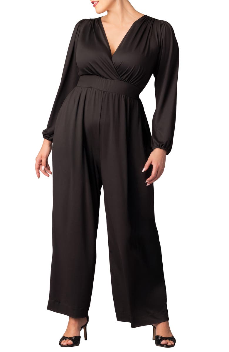Kiyonna Brigitte Long Sleeve Jumpsuit, Main, color, Black Noir