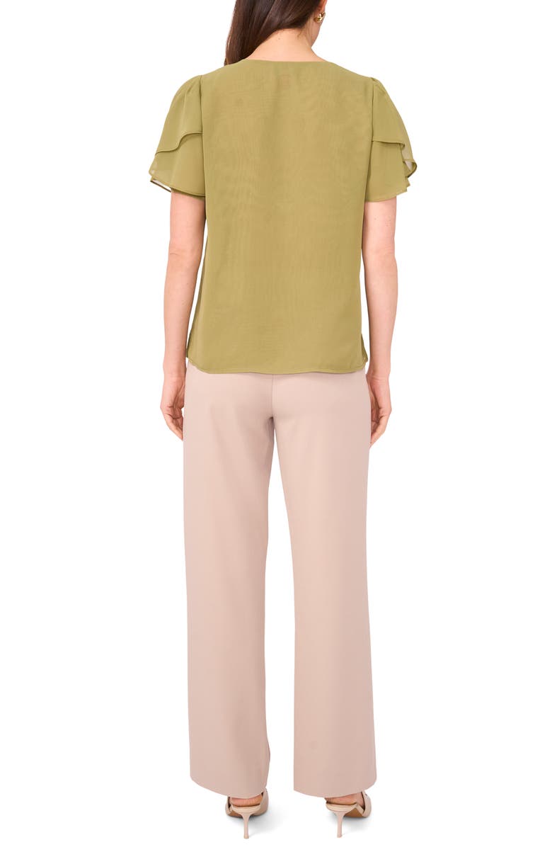 Vince Camuto V-Neck Tulip Sleeve Chiffon Top, Alternate, color, Moss Green