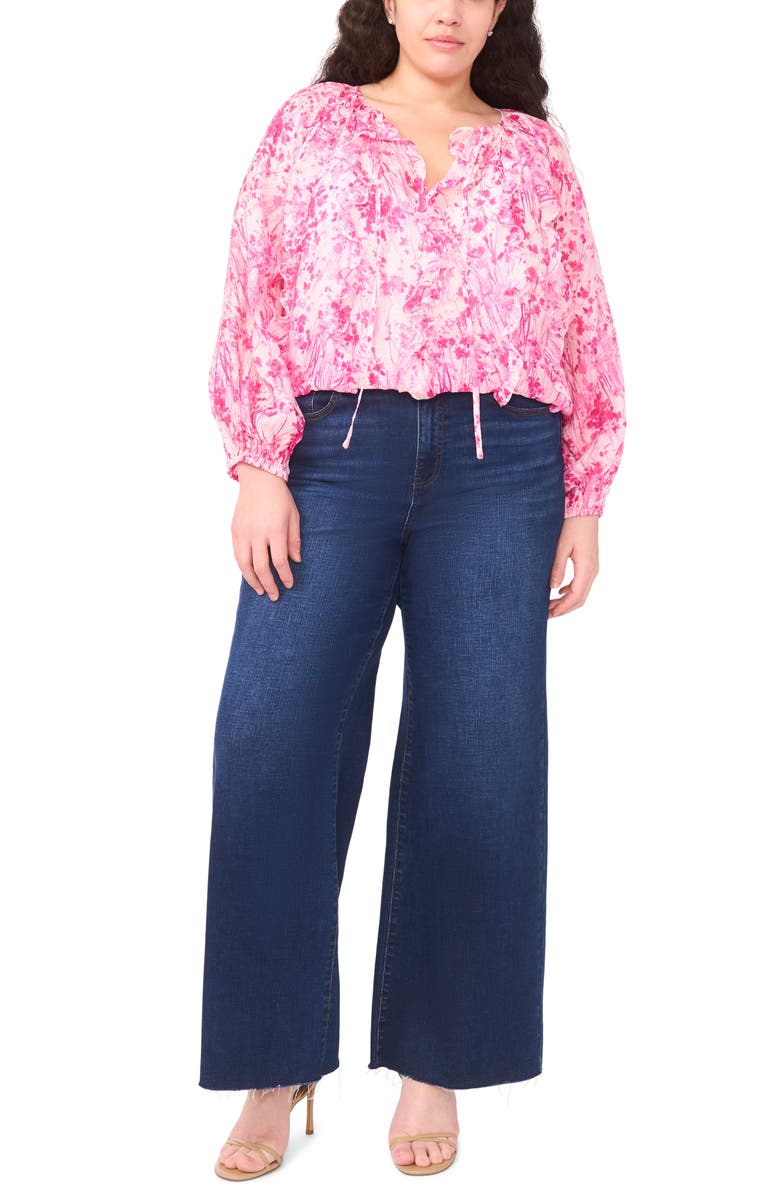 Halogen<sup>®</sup> Tie Neck Ruffle Long Sleeve Top, Alternate, color, New Ivory/ Pink Floral