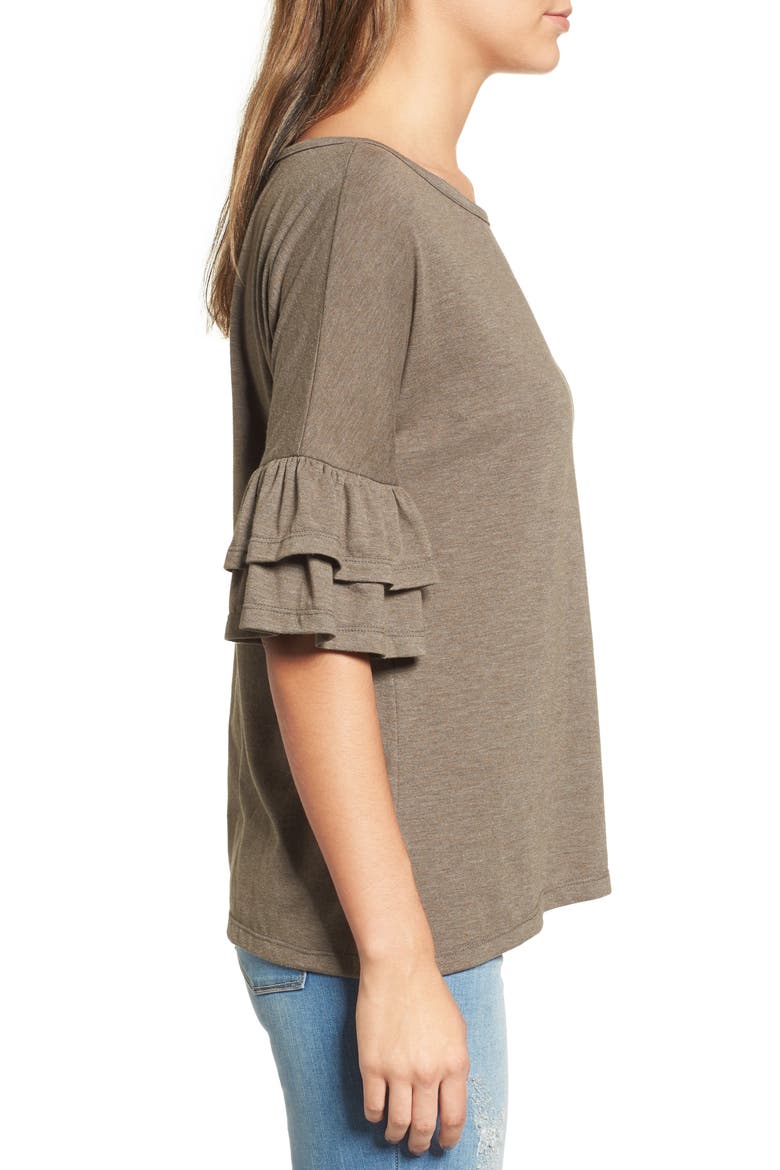 Tiered Bell Sleeve Tee, Alternate, color, OLIVE TARMAC