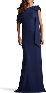 Tadashi Shoji One-Shoulder Crepe Column Gown