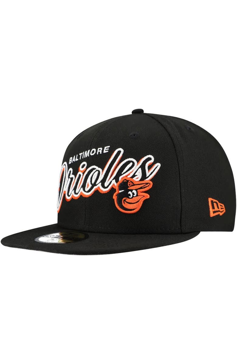 New Era Men's New Era Black Baltimore Orioles Script Sided 59FIFTY Fitted Hat, Alternate, color, 