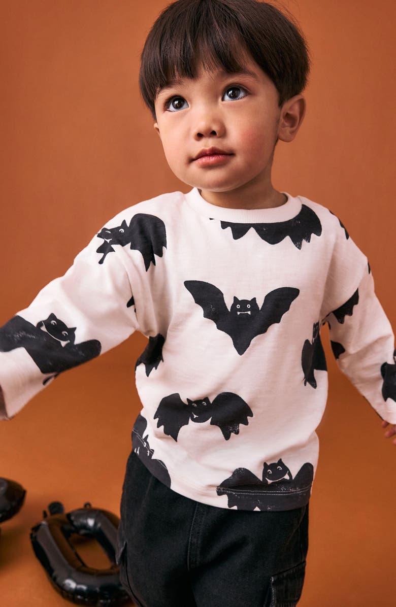NEXT Kids' Bat Print Oversize Long Sleeve Cotton T-Shirt, Alternate, color, White