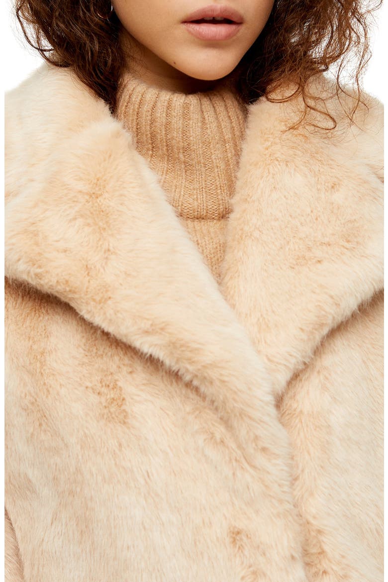Eclipse Luxe Faux Fur Coat, Alternate, color, NUDE