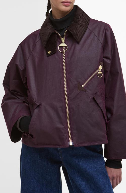 Barbour Shade Of Purple Jacket With A Ribbed Collar In Burgundy