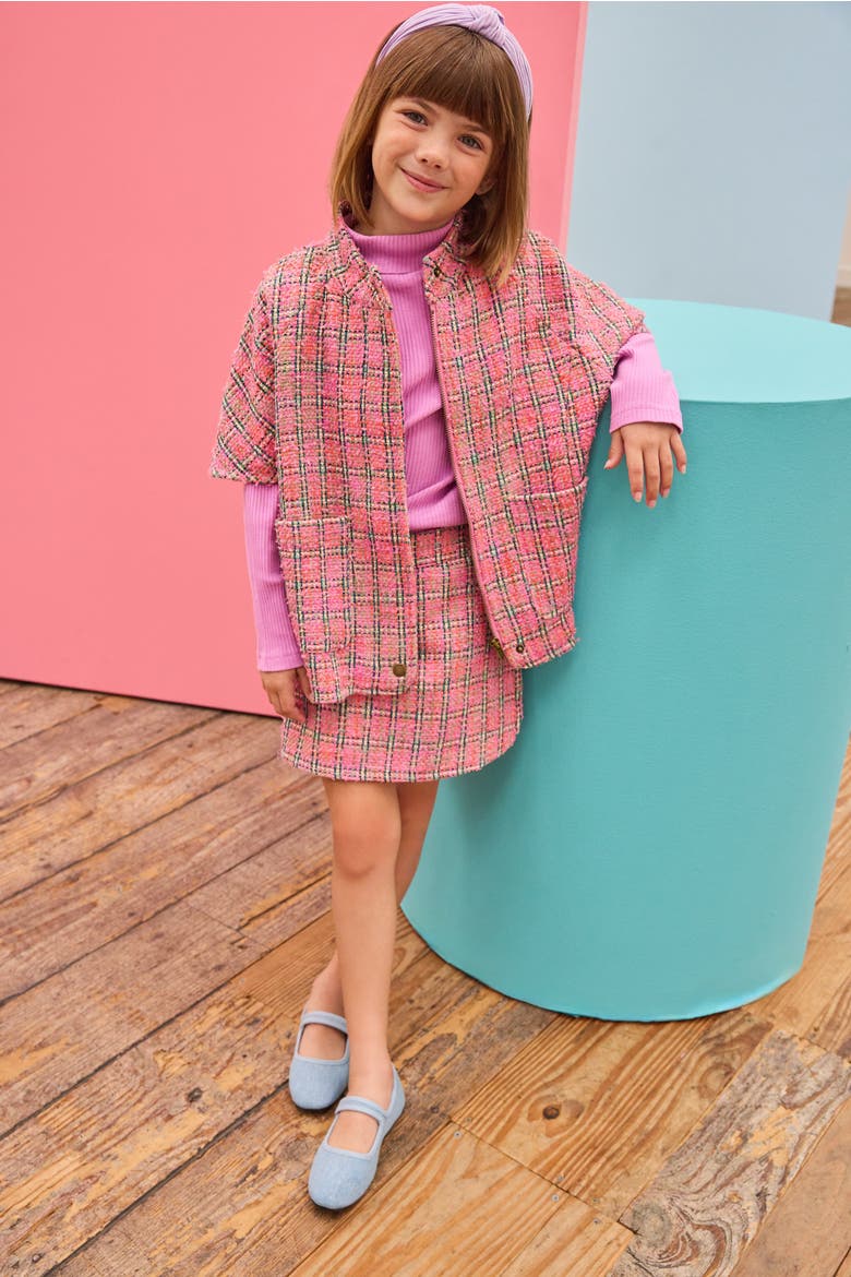 Kids' Tweed Mini Skort, Alternate, color, Palermo Plaid