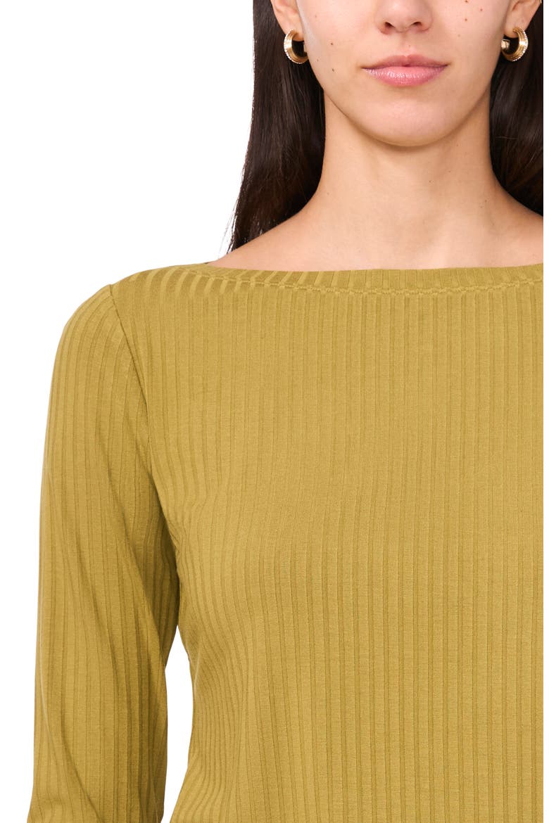 Rib Boat Neck Three-Quarter Sleeve Top, Alternate, color, GREEN MOSS