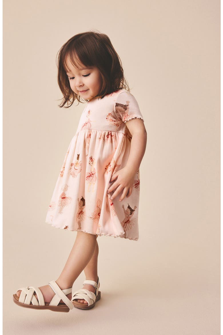 Kids' Ballerina Print Rib Dress, Alternate, color, PINK