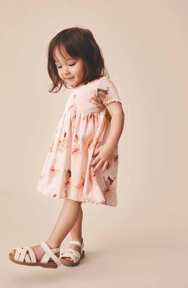 NEXT Kids' Ballerina Print Rib Dress, Alternate, color, Pink