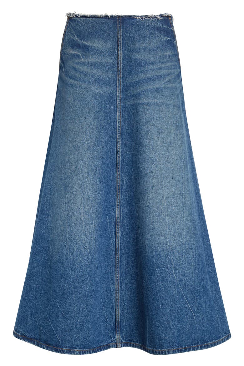 Raw Cut Waist Low Rise Denim A-Line Skirt, Alternate, color, VINTAGE MARBLED BLUE