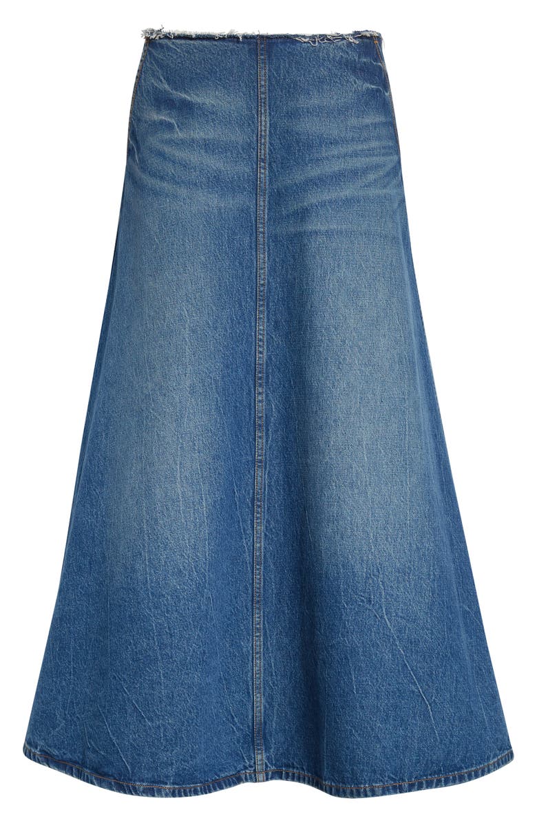 Alexander Wang Raw Cut Waist Low Rise Denim A-Line Skirt, Alternate, color, Vintage Marbled Blue