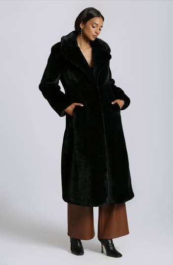 Notch Collar Faux Fur Coat