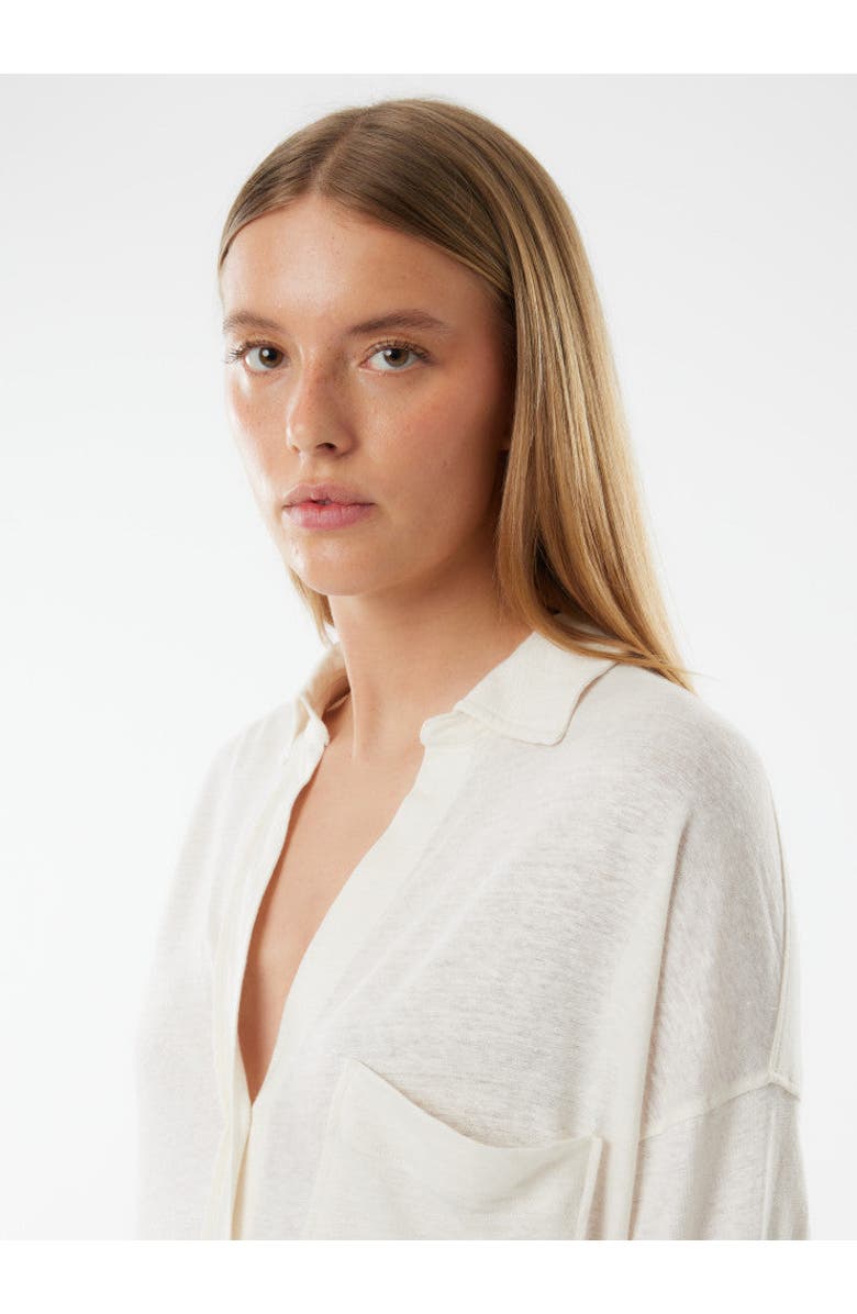 Majestic Filatures Stretch Linen Relaxed One Pocket Shirt, Main, color, Cream