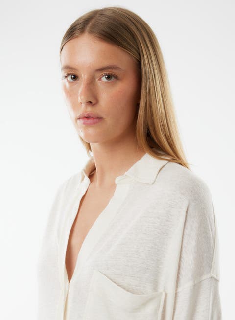 Stretch Linen Relaxed One Pocket Shirt