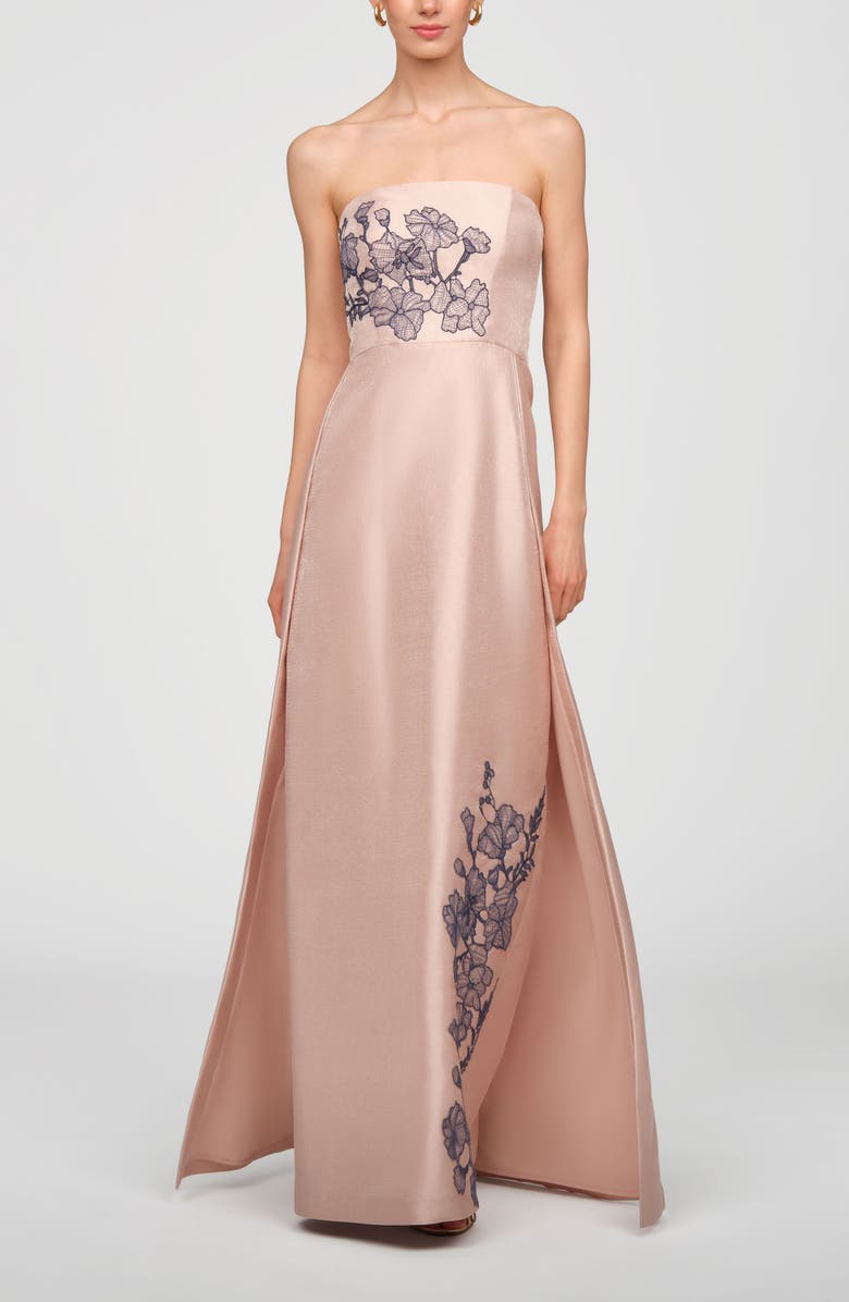 Kay Unger Chandler Embroidered Floral Walk Thru Metallic Organza Gown, Alternate, color, Champagne