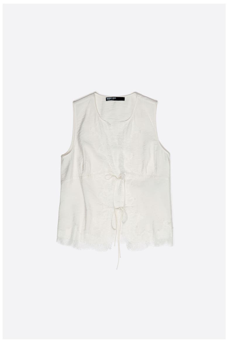 Short-Sleeve Shirt With Lace And Ties, Alternate, color, WHITE