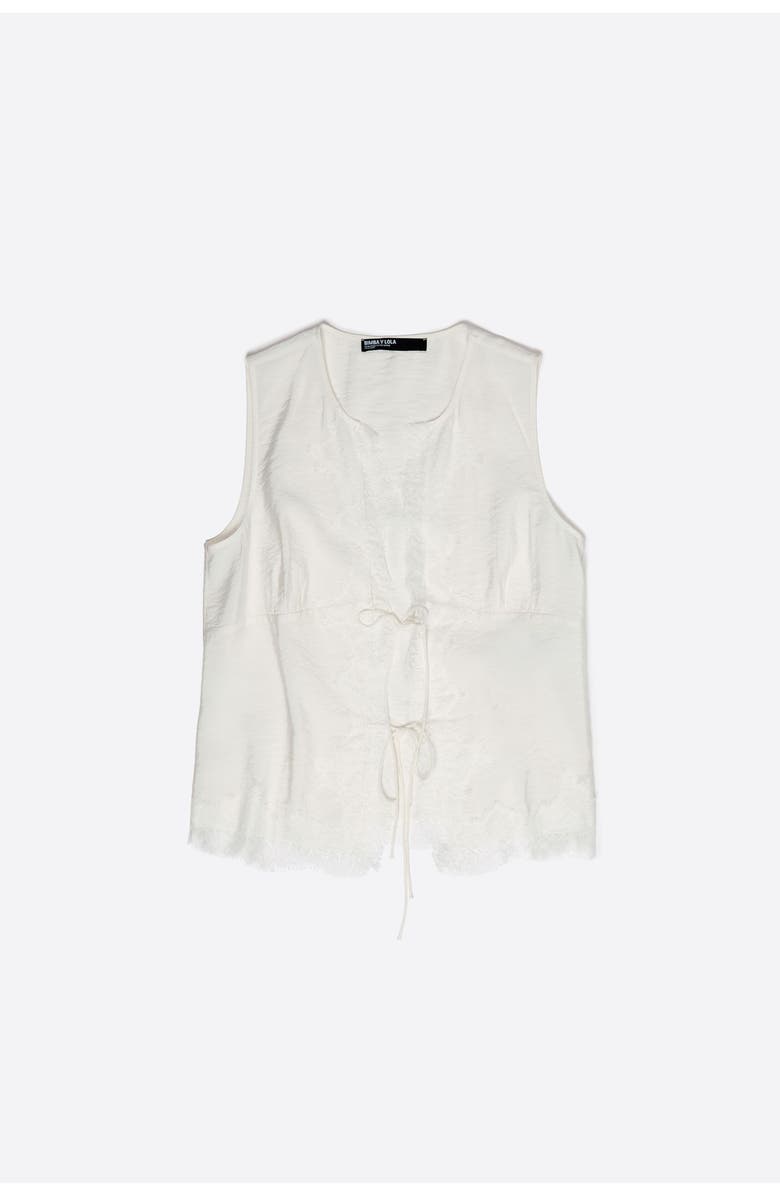 Bimba y Lola Short-Sleeve Shirt With Lace And Ties, Alternate, color, White