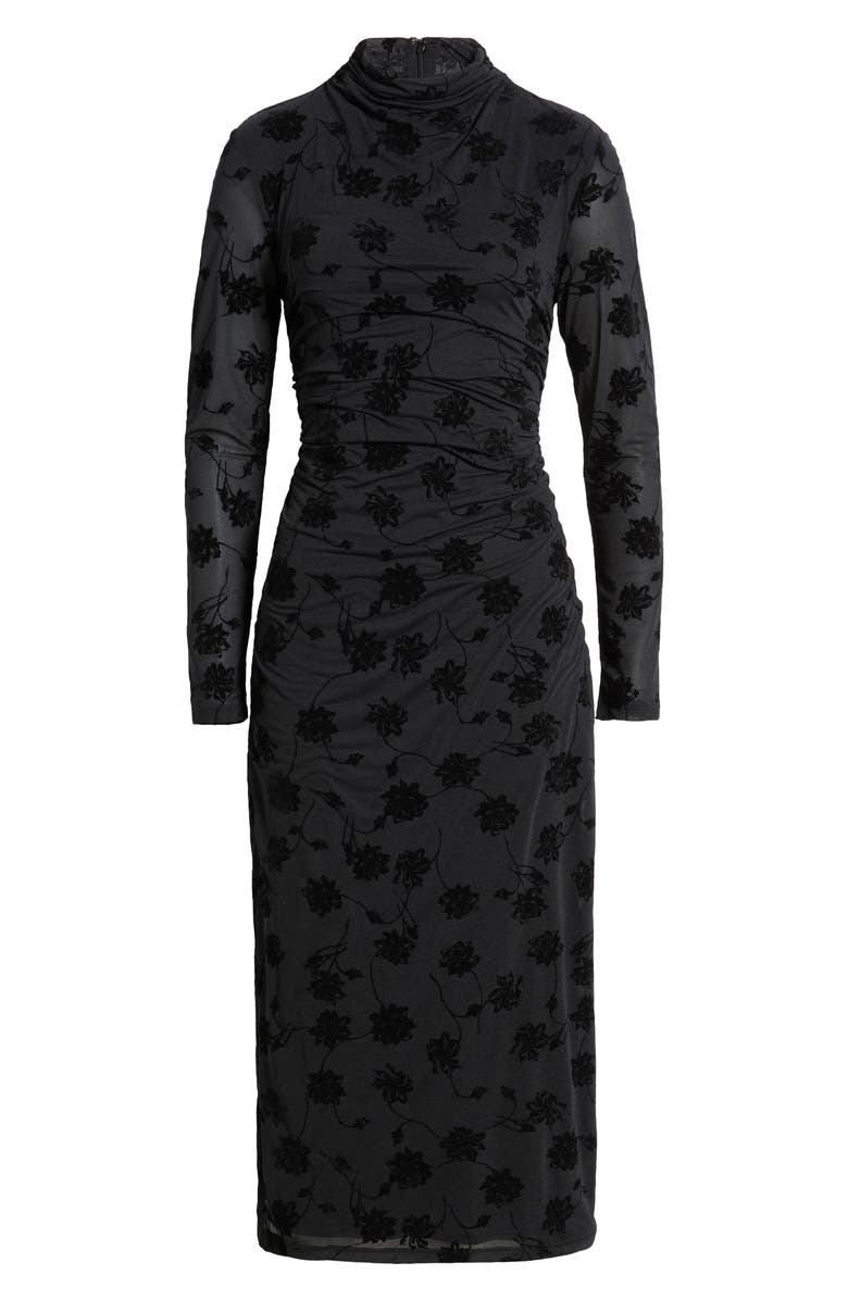 Open Edit Flocked Floral Long Sleeve Dress, Alternate, color, 