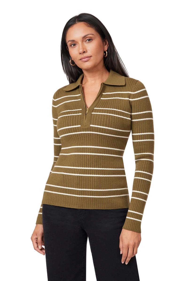 Scotch & Soda Stripe Zip Polo Sweater, Alternate, color, Military Olive/ Whitecap Grey