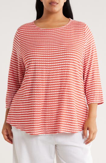 Ruby Rd. Ruby Rd Textured Stripe Top In Red