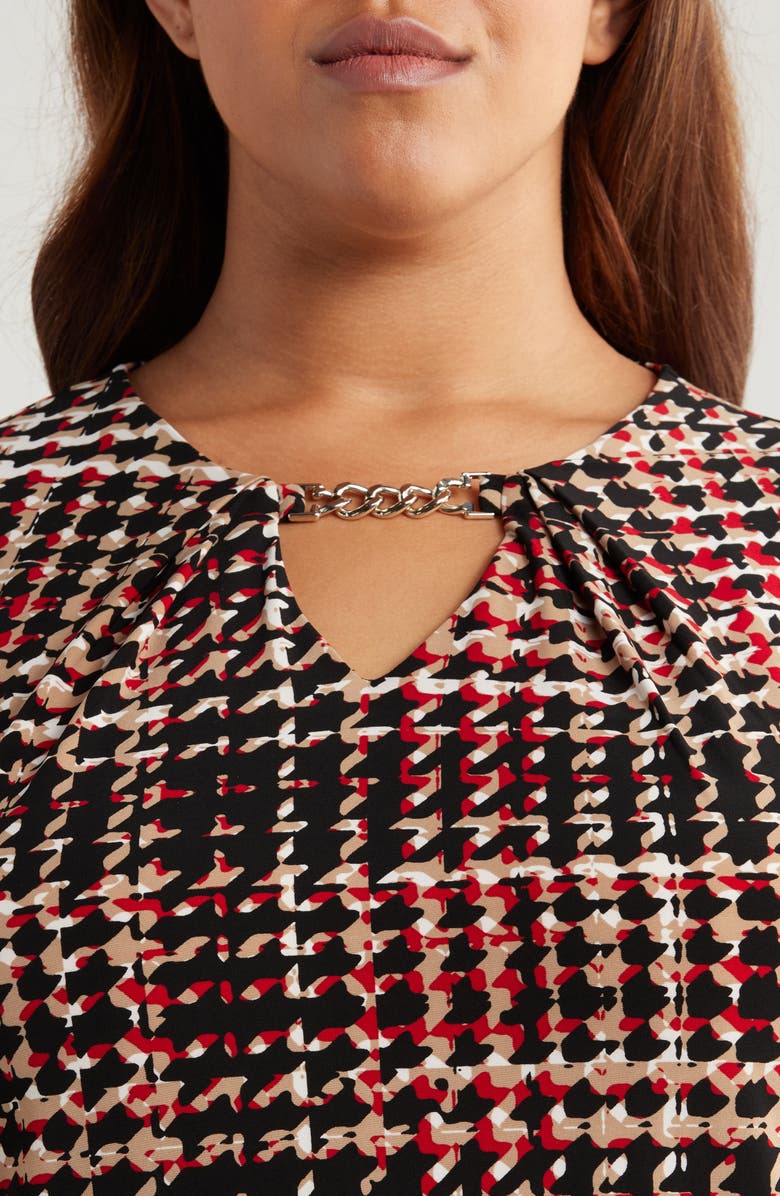 Anne Klein Chain Strap Houndstooth Top, Alternate, color,