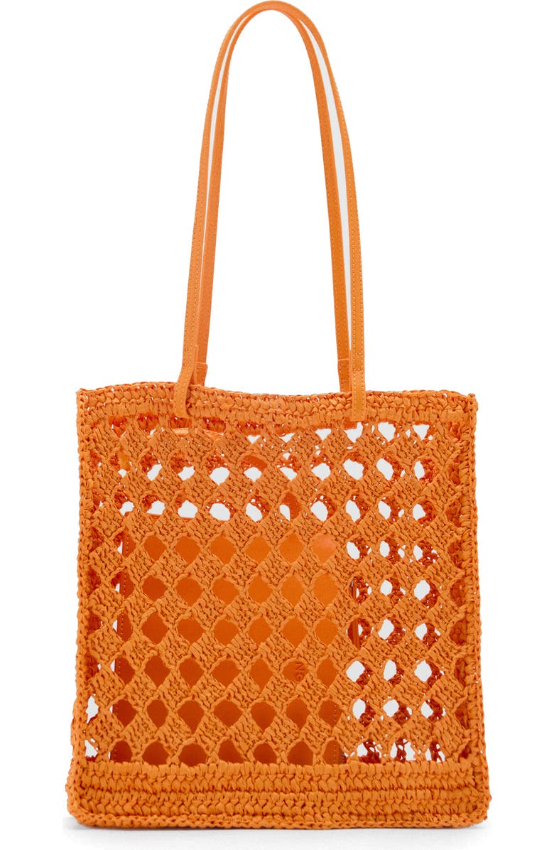 MANGO Openwork Crochet Straw Shopper, Main, color, Orange