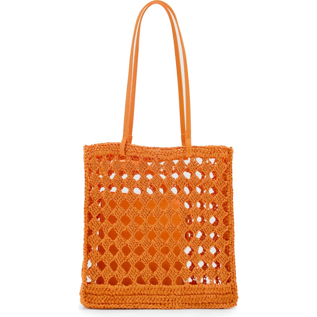 Mango Openwork Natural Fiber Shopper Bag Orange