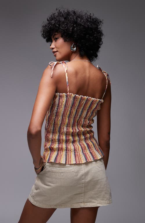 Shop Topshop Stripe Shirred Cotton Camisole