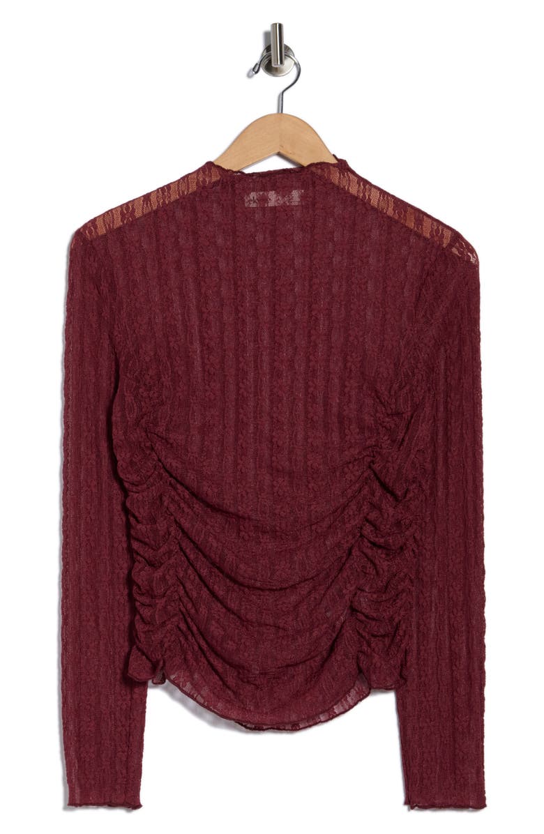 Elodie High Neck Long Sleeve Lace Top, Alternate, color, Wine