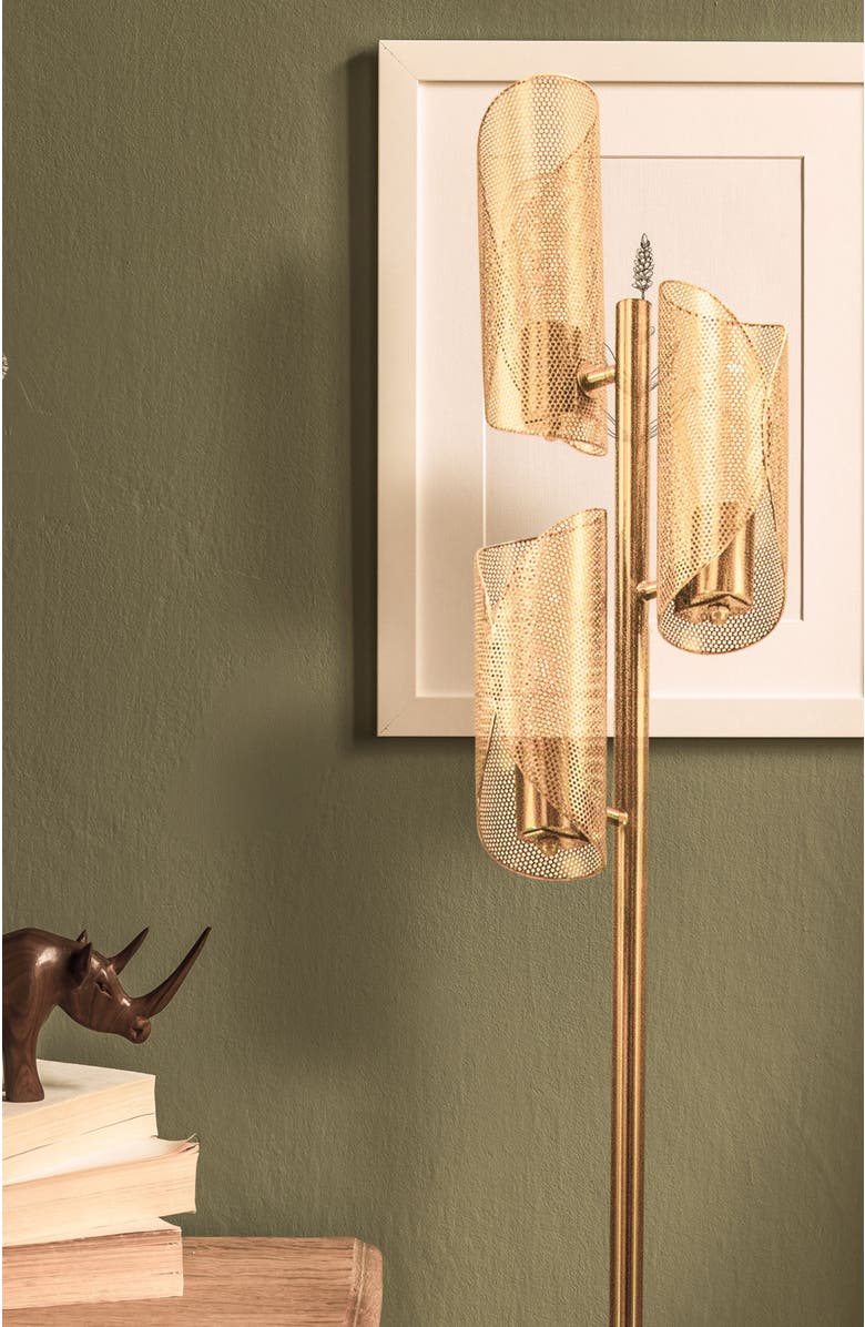 Brightech Lyra 71" Mid-Century Modern LED Floor Lamp with Metal Cylinder Shades, Alternate, color, Antique Brass