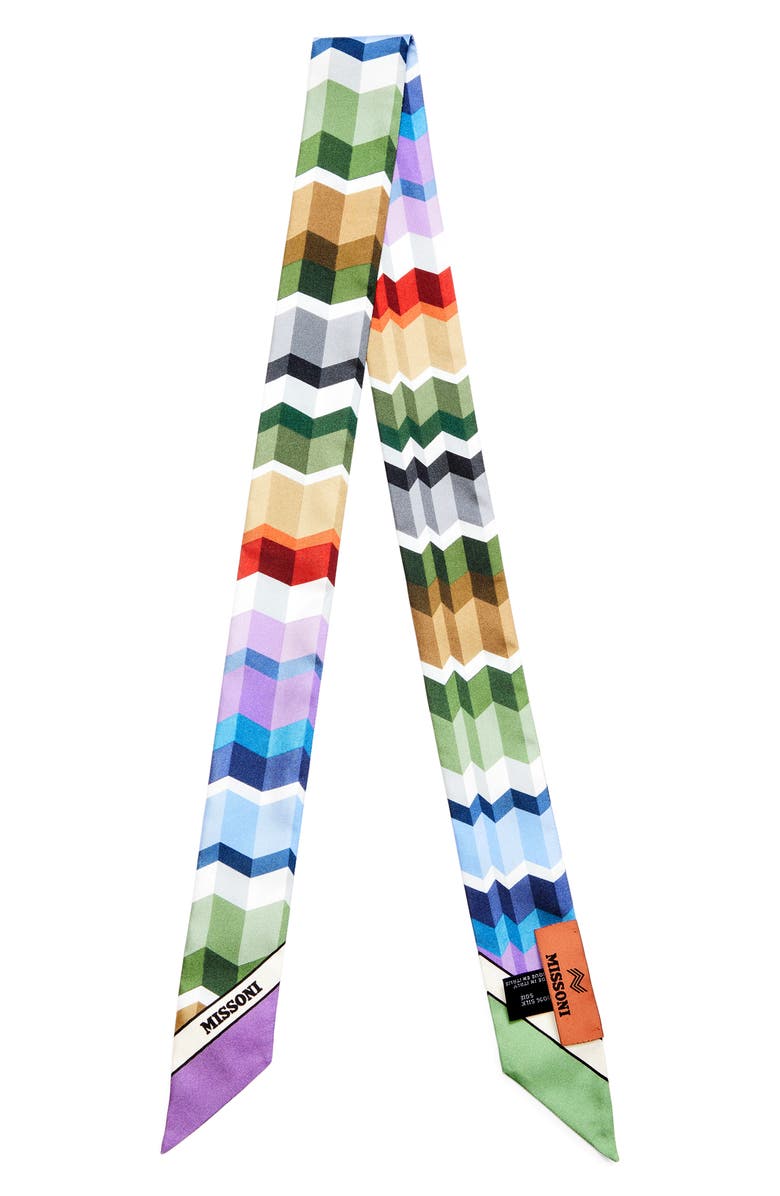 Missoni Zigzag Print Silk Skinny Scarf, Alternate, color, 0001 Green Purple Multi