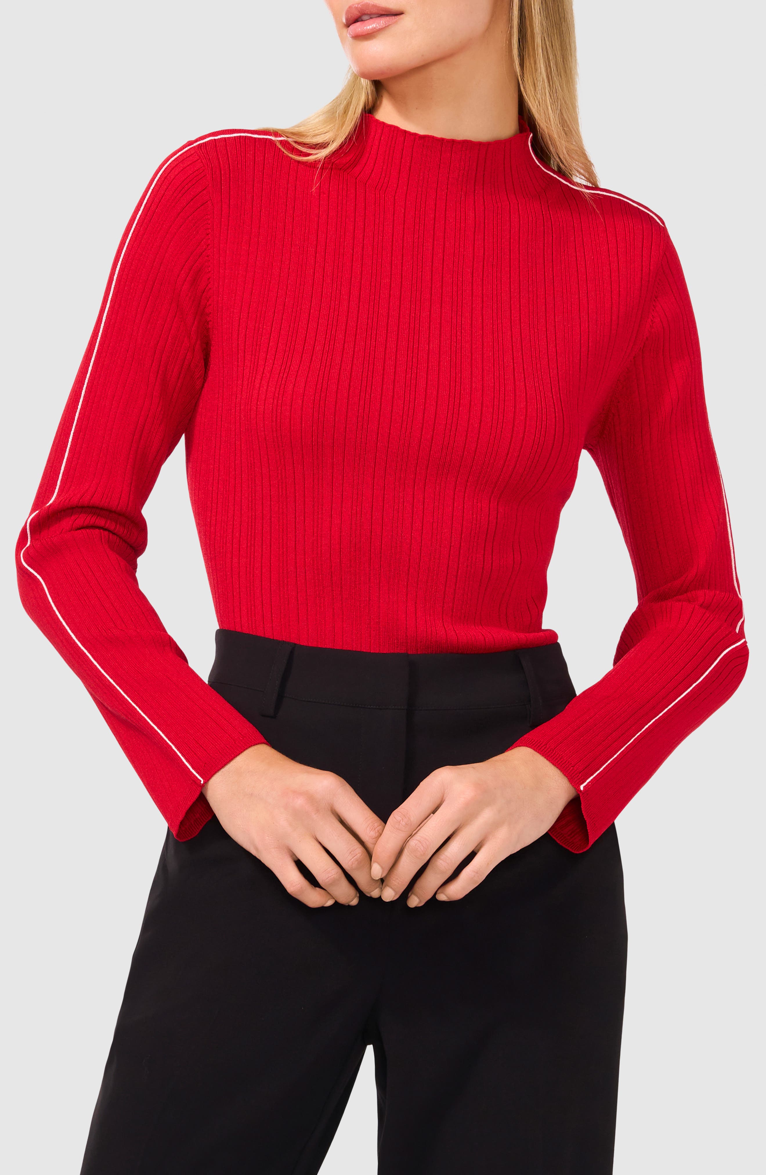Halogen® Piped Mock Neck Rib Sweater